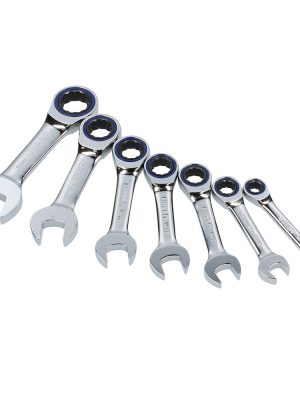 12MS7M.jpg 12MS7M - Juego de llaves combinadas cortas pulido espejo de matraca mét, 12 puntas,7 pz en rack Urrea