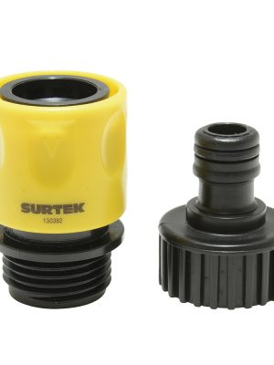 130382 - Juego de conectores para grifo con sistema clic y adaptador 3/4" GHT, 2 piezas Surtek