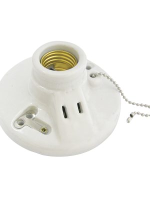 136667.jpg 136667 - Portalámpara doble redonda de porcelana con cadena para techo 4.5", color blanco Surtek