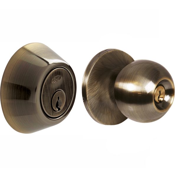 13CB - Combo de pomo tubulares de bola función sencilla, latón antiguo, llave estándar, blíster Lock