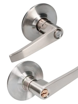 13MAP - Manija cilíndrica recta función baño, níquel satinado, llave estándar, blíster Prolok