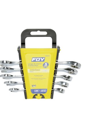 140451 - Juego de llaves combinadas pulido espejo métricas, 12 puntas, 5 piezas en rack Foy