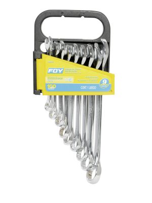 140459 - Juego de llaves combinadas pulido espejo métricas, 12 puntas, 9 piezas en rack Foy