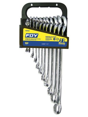 140460 - Juego de llaves combinadas pulido espejo en pulgadas, 12 puntas, 11 piezas en rack Foy