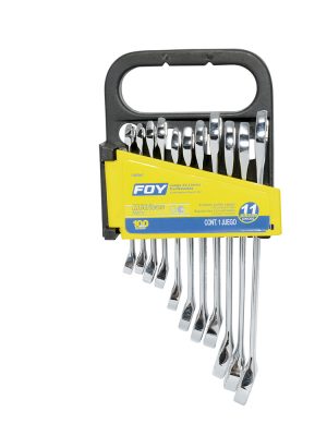 140461 - Juego de llaves combinadas pulido espejo métricas, 12 puntas, 11 piezas en rack Foy