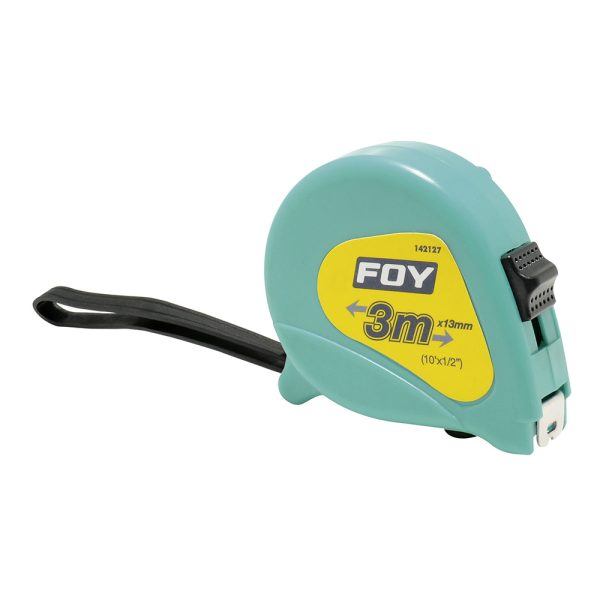 142127 - Flexómetro con carcasa de plástico turquesa 3 m x 1/2" Foy