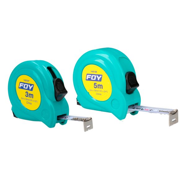 142128 - Flexómetro con carcasa de plástico turquesa 5 m x 3/4" Foy