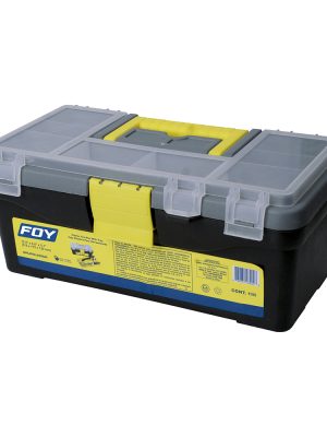 143200 - Caja portaherramientas plástica con broches plásticos y organizador color negro 12" x 6" x Foy