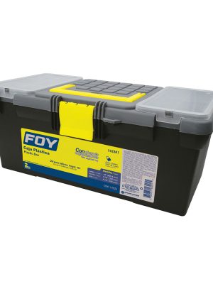 143201 - Caja portaherramientas plástica con broches plásticos y organizador color negro 16" x 7" x Foy