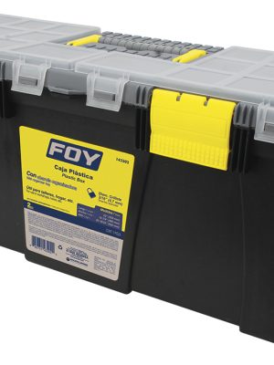 143202 - Caja portaherramientas plástica con broches plásticos y organizador color negro 22" x 10" Foy