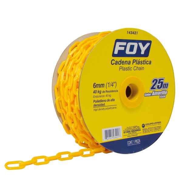 143421 - Cadena plástica calibre 6 mm de 25 m, color amarillo Foy