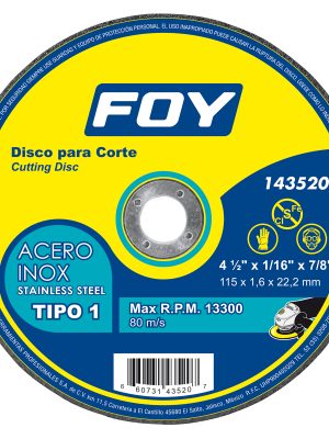 143520.jpg 143520 - Disco abrasivo tipo 1 para metal 4-1/2" x 1.6 mm Foy