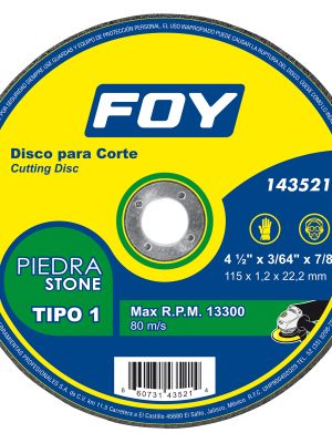 143521.jpg 143521 - Disco abrasivo tipo 1 para piedra 4-1/2" x 1.2 mm Foy