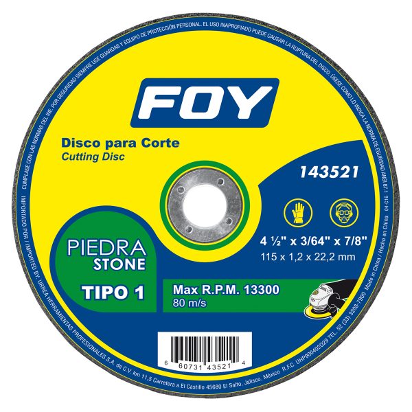 143521 - Disco abrasivo tipo 1 para piedra 4-1/2" x 1.2 mm Foy