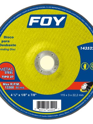 143522.jpg 143522 - Disco abrasivo tipo 27 para metal 4-1/2" x 3 mm Foy