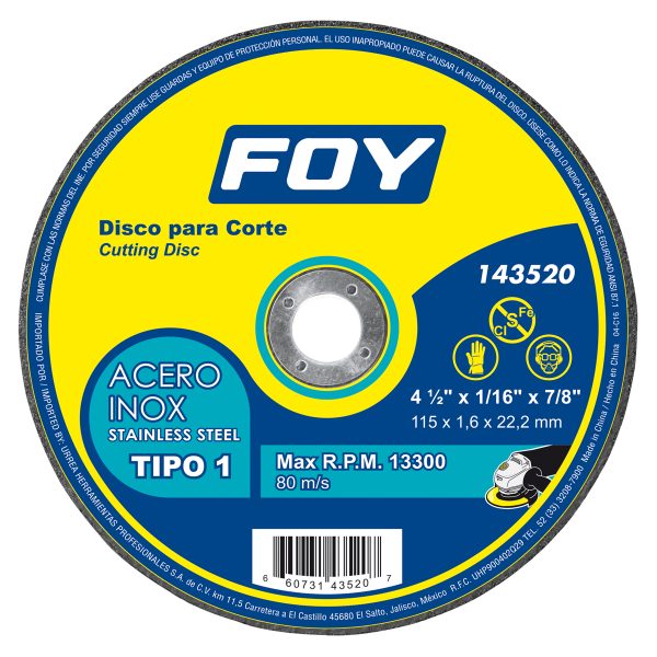143523 - Disco abrasivo tipo 1 para metal  7" x 2 mm Foy