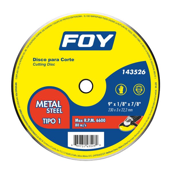 143527 - Disco abrasivo tipo 1 para metal 14" x 3.2 mm Foy