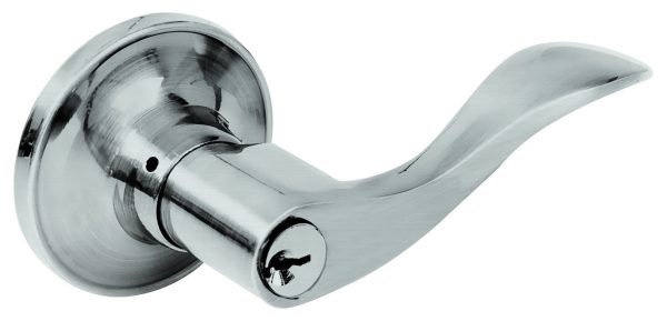 17MA - Manija tubular curva función baño, níquel satinado, llave estándar, blíster Lock