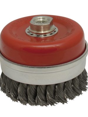 18CT55M - Carda copa trenzada alambre grueso 5" x 0.50 mm con rosca M14 Urrea