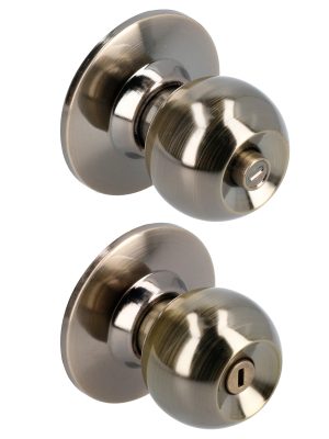 18POP - Pomo cilíndrico bola función baño, latón antiguo, llave estándar, blíster Prolok