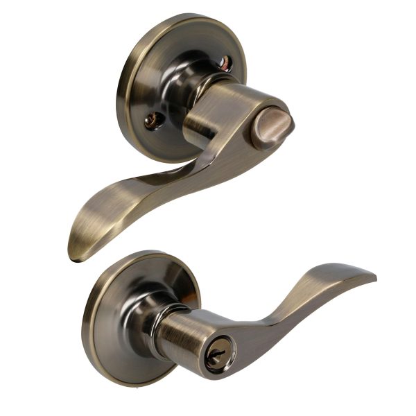 20MA - Manija tubular curva función entrada y recámara, latón antiguo, llave estándar, blíster Lock