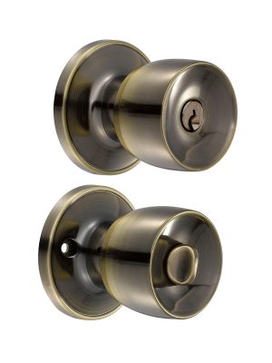 21PO - Pomo tubular copa recta función recámara, latón antiguo, llave estándar, blíster Lock