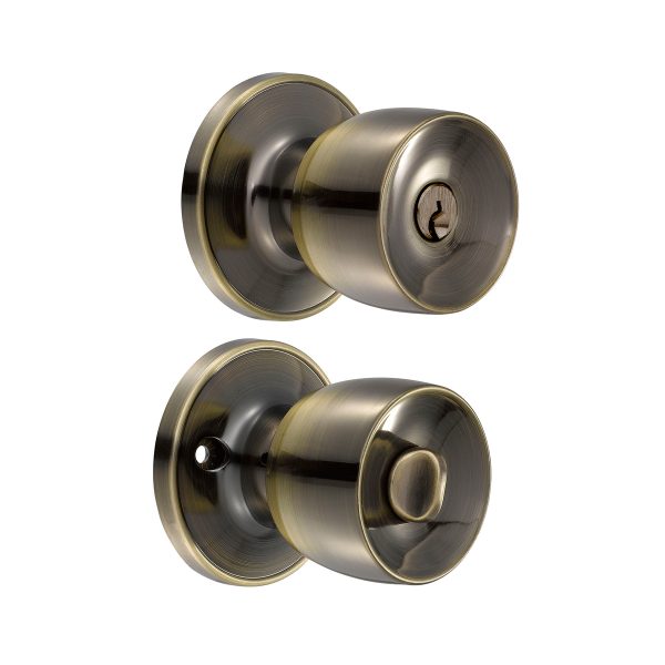 21PO - Pomo tubular copa recta función recámara, latón antiguo, llave estándar, blíster Lock