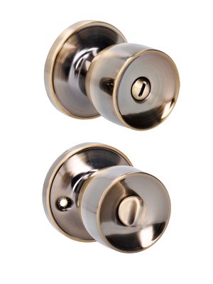 22PO - Pomo tubular copa recta función baño, latón antiguo, llave estándar, blíster Lock