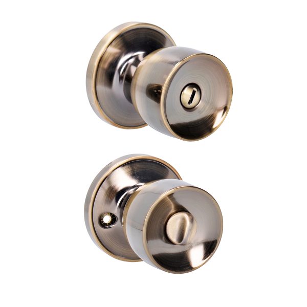 22PO - Pomo tubular copa recta función baño, latón antiguo, llave estándar, blíster Lock