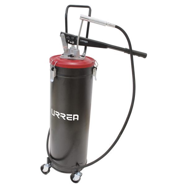 23622.jpg 23622 - Inyector de grasa con cubeta de palanca con ruedas de 20 kg, 4,000 PSI Urrea