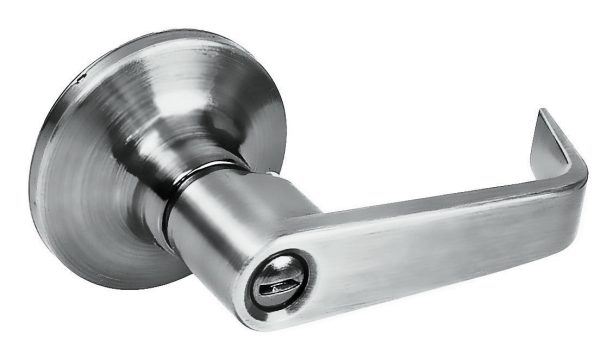 23MA - Manija tubular plana función baño, níquel satinado, llave estándar, blíster Lock