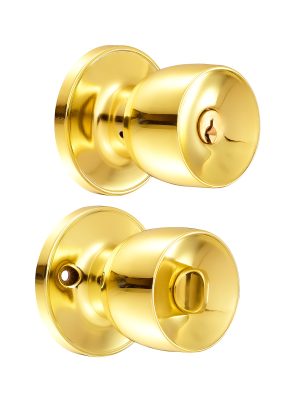 24PO - Pomo tubular copa recta función baño, latón brillante, llave estándar, blíster Lock
