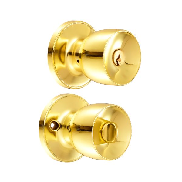 24PO - Pomo tubular copa recta función baño, latón brillante, llave estándar, blíster Lock
