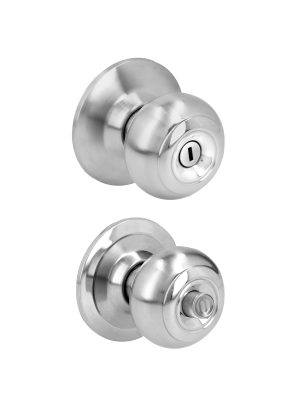 24POP - Pomo cilíndrico ovalado función baño, acero inoxidable, llave estándar, blíster Prolok