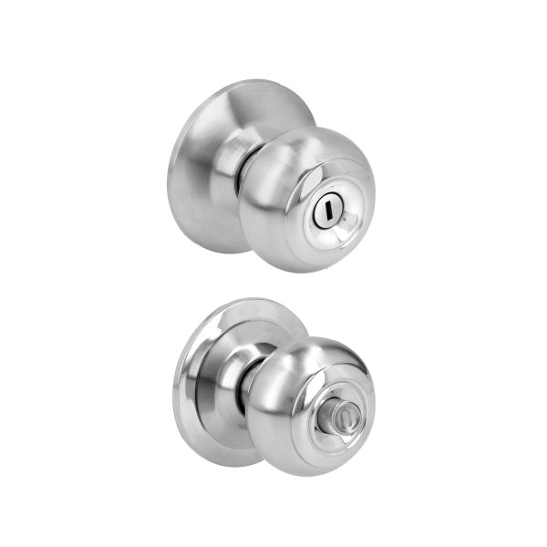 24POP - Pomo cilíndrico ovalado función baño, acero inoxidable, llave estándar, blíster Prolok