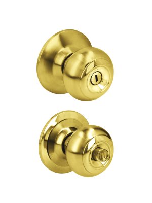 27POP - Pomo cilíndrico ovalado función baño, latón brillante, llave estándar, blíster Prolok