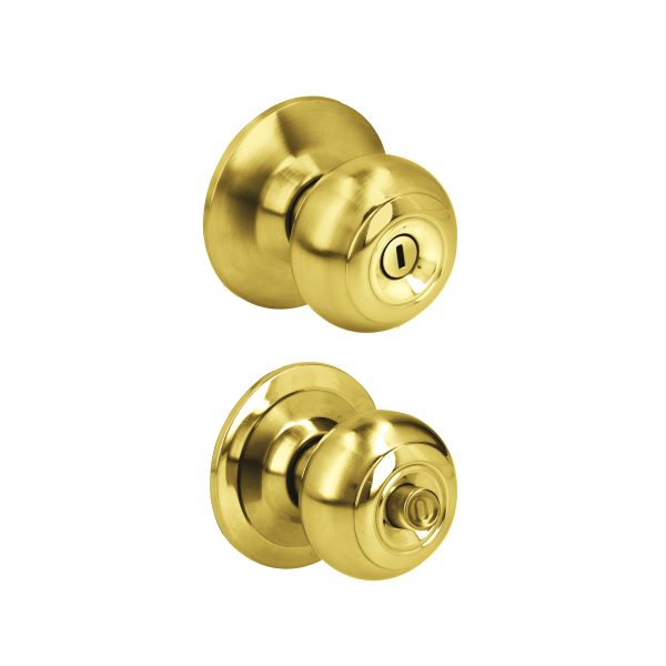 27POP - Pomo cilíndrico ovalado función baño, latón brillante, llave estándar, blíster Prolok