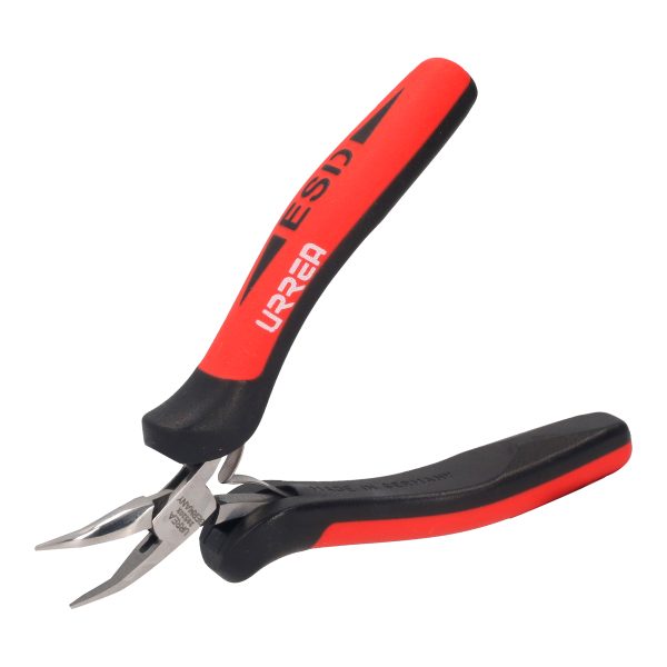 28520X.jpg 28520X - Pinza para electrónica con mango antiestático de 5" punta larga doblada a 45° Urrea