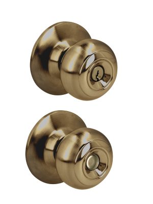 28POP - Pomo cilíndrico ovalado función entrada, latón antiguo, llave estándar, blíster Prolok