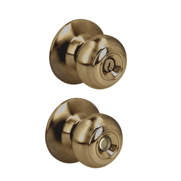 28POP - Pomo cilíndrico ovalado función entrada, latón antiguo, llave estándar, blíster Prolok