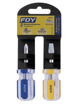 2DP42 - Juego de destornilladores con mango de PVC combinados tipo trompo, 2 piezas en blíster Foy