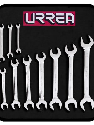 30000A - Juego de llaves españolas pulido espejo métricas, 10 piezas en estuche Urrea