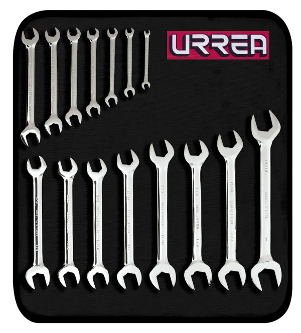 3000G - Juego de llaves españolas pulido espejo en pulgadas, 15 piezas en estuche Urrea