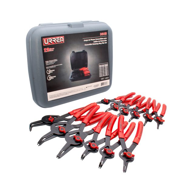 360B - Juego de pinzas para anillos de retención convertibles con mariposa, 12 piezas Urrea