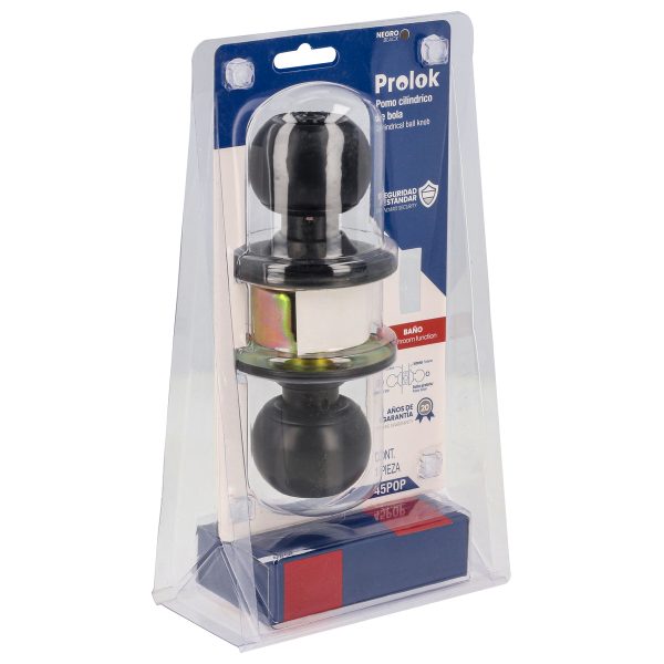 45POP - Pomo cilíndrico bola función baño, acero negro, llave estándar Prolok