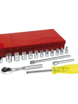 47111 - Juego de dados y accesorios cuadro de 1/4" en pulgadas, 17 piezas Urrea