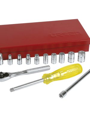 47112 - Juego de dados y accesorios cuadro de 1/4" en pulgadas, 16 piezas Urrea