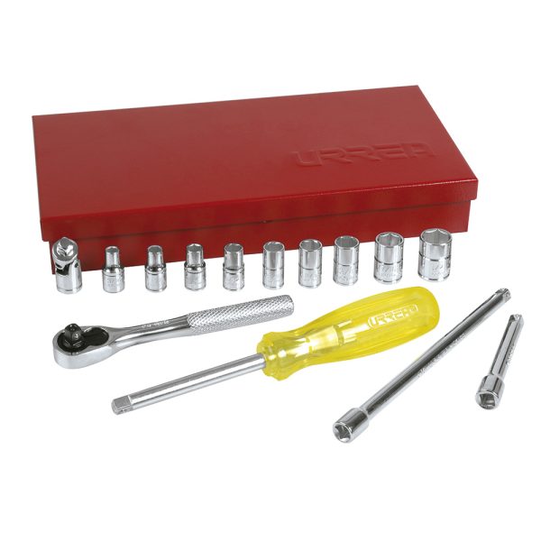 47112.jpg 47112 - Juego de dados y accesorios cuadro de 1/4" en pulgadas, 16 piezas Urrea