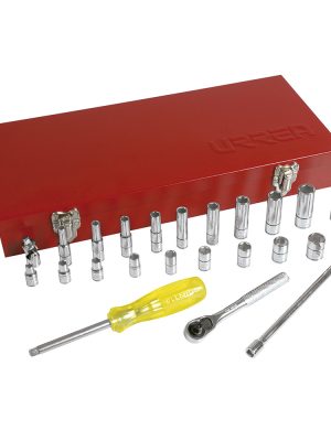 47116 - Juego de dados y accesorios cuadro de 1/4" en pulgadas, 26 piezas Urrea