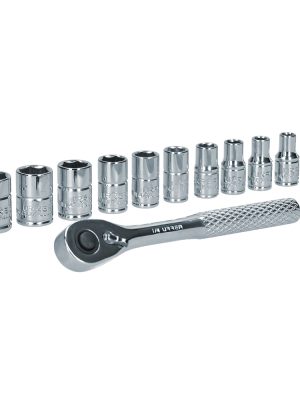 47201 - Juego de dados y accesorios cuadro de 1/4" métrico, 12 piezas Urrea